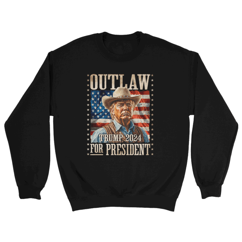 Mavivi "Outlaw For President" Trump 2024 Illustration Crewneck – Patriotic Graphic Sweatshirt