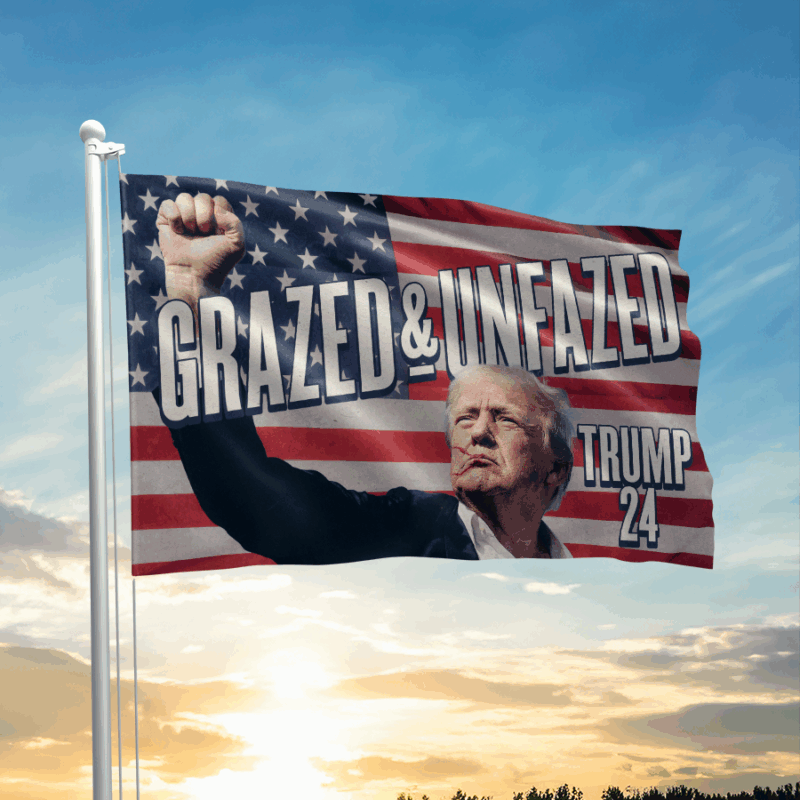 Mavivi Trump 24 "Grazed & Unfazed" Retro Flag Tee – Patriotic Graphic Shirt